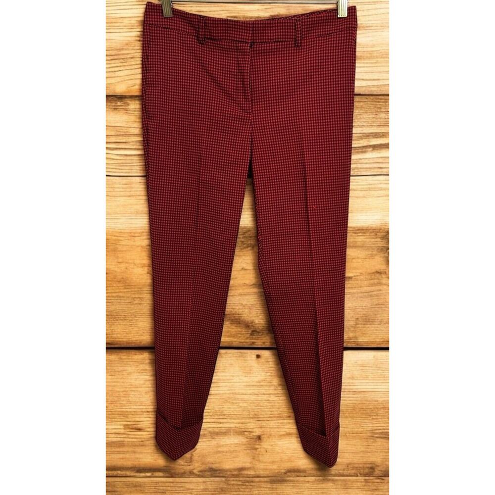 Tristan Red Black Plaid Pants Sz 8 Cuffed Tapered Career Office Wear Academia